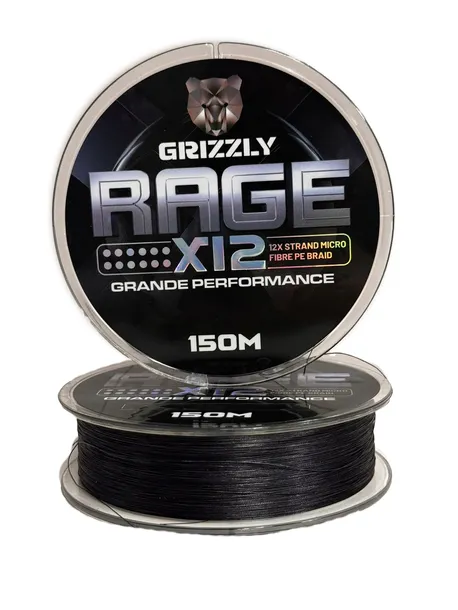12 splotowa plecionka wędkarska GRIZZLY RAGE czarna mocna 0,06mm 150m 14kg