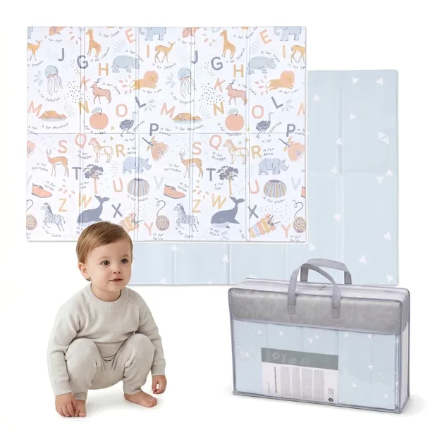PRIMABOBO Mata Piankowa dla dzieci 150x180 Dwustronna składana + torba BEŻ