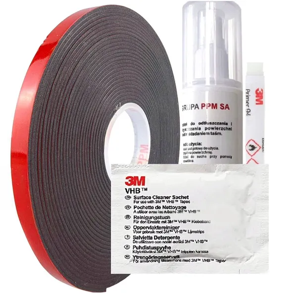 3M PT1100 SAMOCHODOWA TAŚMA AKRYLOWA 1,1MM CZARNA 6MMX5M + ZESTAW Z AMPUŁKĄ