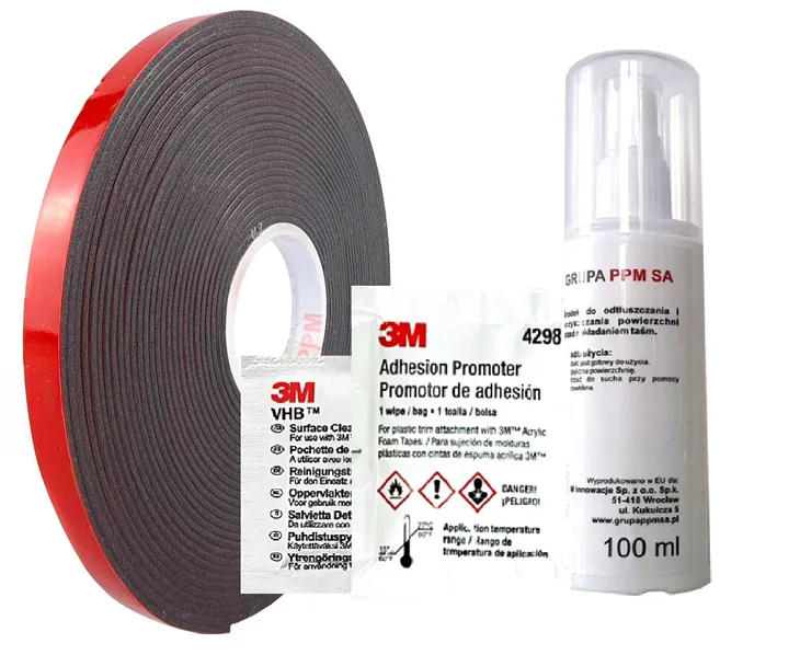 3M PT1100 SAMOCHODOWA TAŚMA AKRYLOWA 1.1MM CZARNA 6MMX5M + ZESTAW