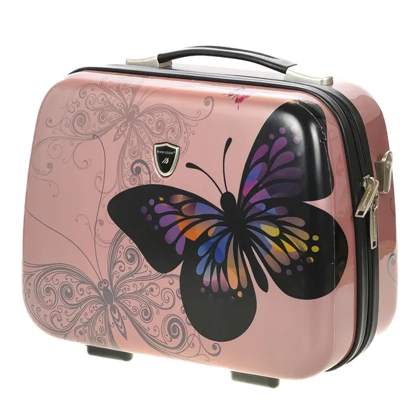 ZESTAW 2W1 WALIZKA ŚREDNIA POSZERZANA KUFEREK MOTYL RÓŻOWY ROSE GOLD