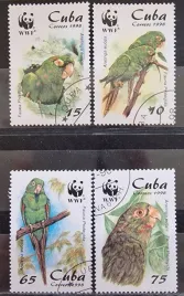 znaczki-fauna-ptaki-papugi-cuba-kasowany-r10