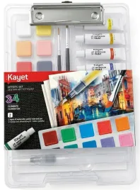 kayet-zestaw-artystyczny-12-kolorow-farb-pedzle-papier-podkladka-34-elem