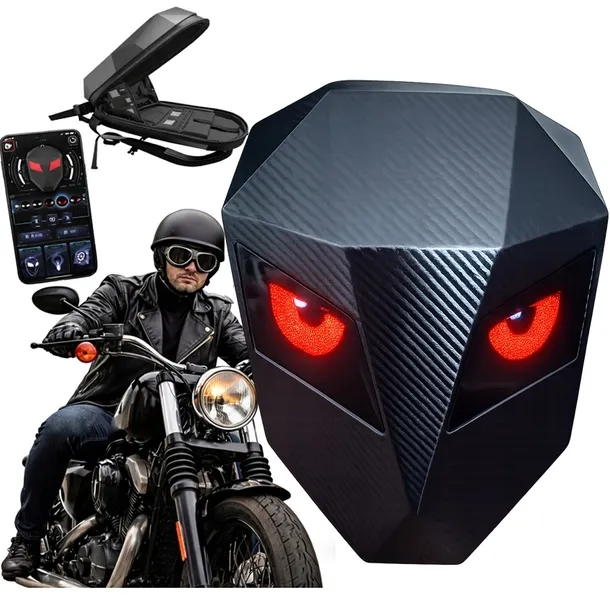 PLECAK MOTOCYKLOWY LED Z WYŚWIETLACZEM Z OCZAMI APLIKACJA BLUETOOTH CZARNY