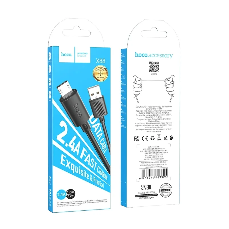 hoco-kabel-x88-micro-usb-3-1a-1m-czarny-stan-nowy