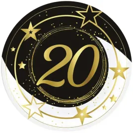 talerzyki-papierowe-20-urodziny-gwiazdy-czarno-zloty-guirca-23-cm