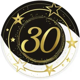 talerzyki-papierowe-30-urodziny-gwiazdy-czarno-zloty-guirca-23-cm