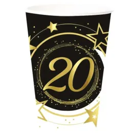 kubeczki-papierowe-20-urodziny-gwiazdy-czarno-zloty-guirca-240-ml
