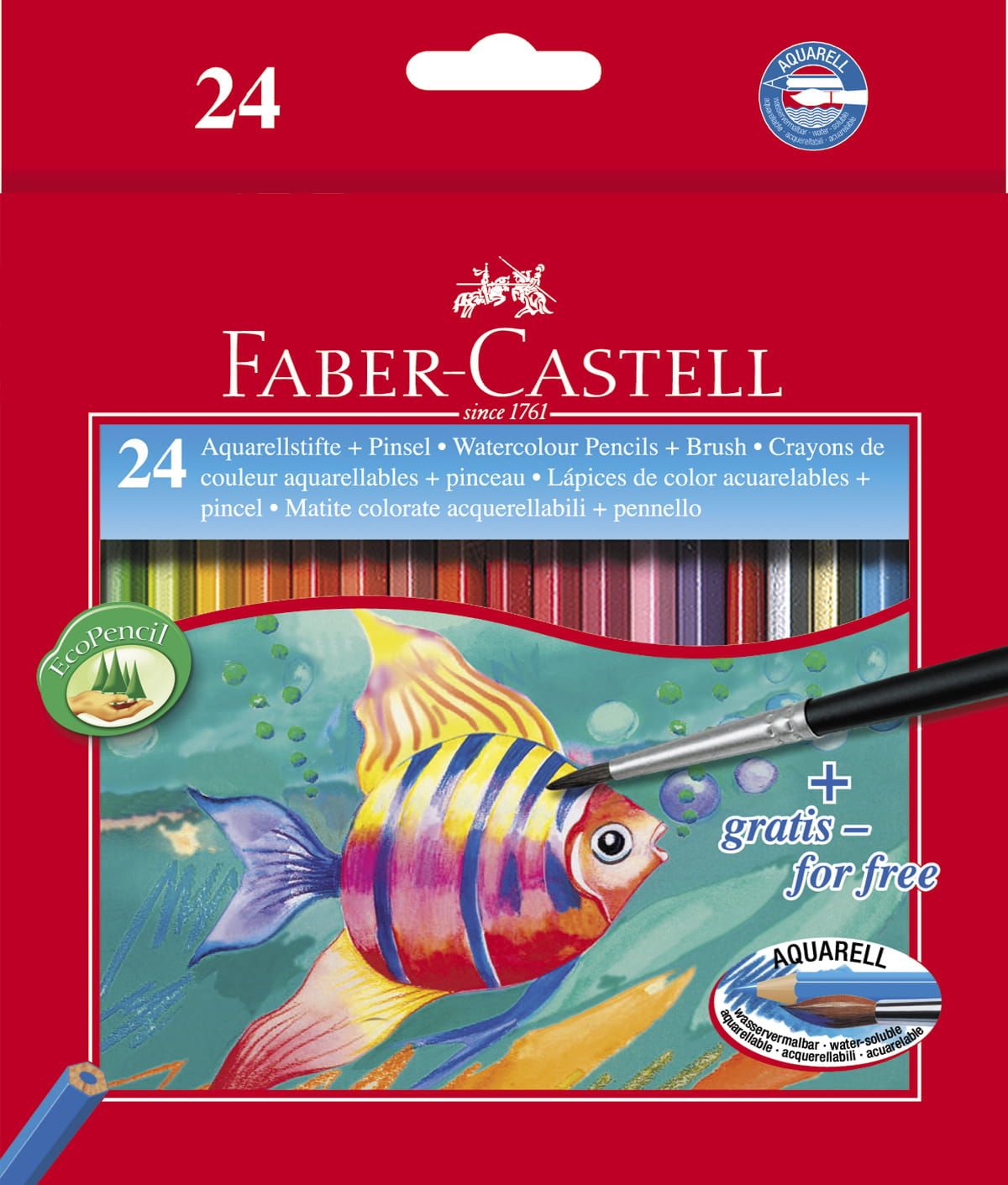 FABER-CASTELL Kredki akwarelowe 24 kolory + pędzelek Rybka