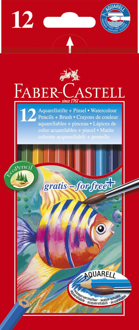 FABER-CASTELL Kredki akwarelowe 12 kolorów + pędzelek Rybka