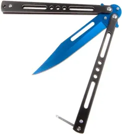 noz-motylek-bsh-clip-point-420-balisong-alu-niebieski-latch-n465m