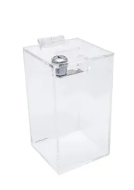 Zdjęcie produktu Skarbonka 10x10x18cm z PLEXI gr. 4mm bezbarwna KUBIK kwesta zbiórka PUDEŁKO