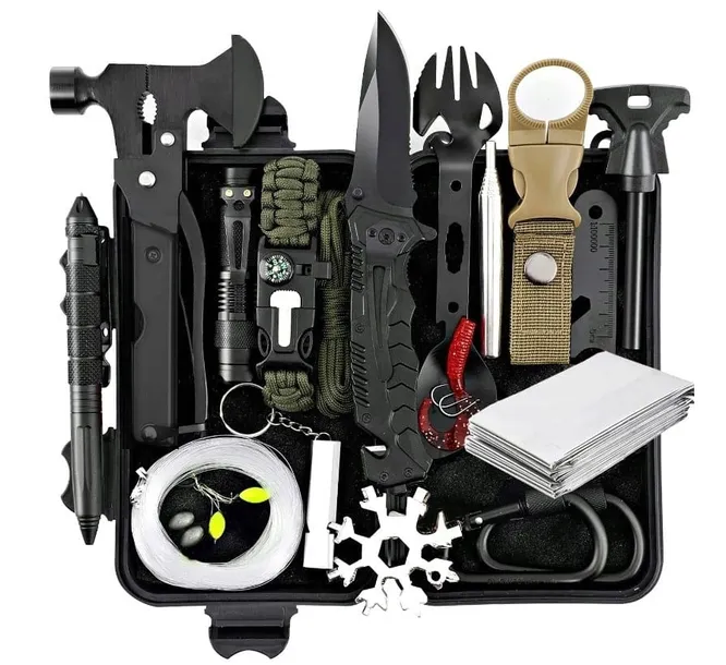 Wojskowy Survivalowy Zestaw Przeżycia XL 62w1 Niezbędnik Multitool Survival