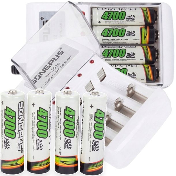 4x AKUMULATORKI R6 AA 4700MAH NI-MH PALUSZKI + ŁADOWARKA Zestaw 4 sztuki