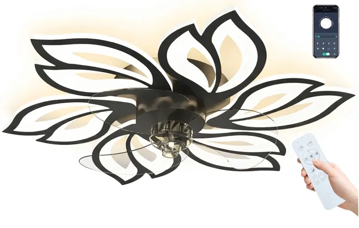 ŻYRANDOL WENTYLATOR SUFIT LAMPA PLAFON WIATRAK LED PILOT KWIAT 72W