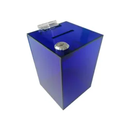 Zdjęcie produktu SKARBONKA URNA niebieska transparentna 10x10x15cm kubik PLEXI PLEKSI PLEXA