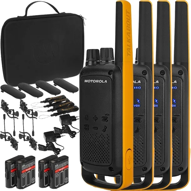 MOTOROLA T82 EXTREME 4x KRÓTKOFALÓWKI QUAD PMR 446+ 4x SŁUCHAWKI +ŁADOWARKI