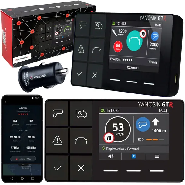 YANOSIK YANBOX GTR ASYSTENT KIEROWCY ANTYRADAR e-TOLL + 3 LATA ABONAMENTU