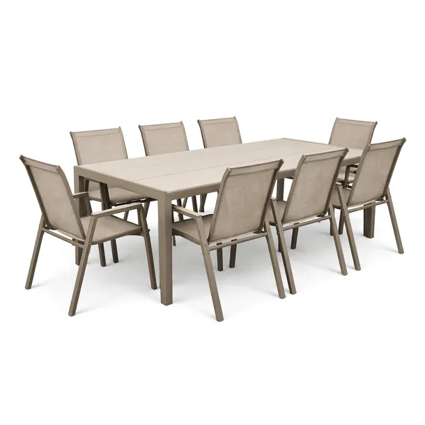 ZESTAW MEBLI OGRODOWYCH BALKON STÓŁ A.PRO 190x90S+ 8x KRZESŁO POLA KD TAUPE