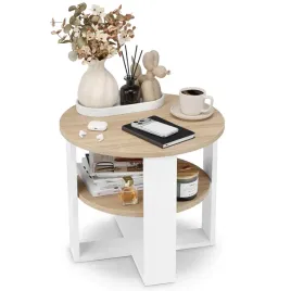 maly-stolik-kawowy-okragly-loft-nowoczesny-z-polka-53cm-bialy-dab-sonoma-pl