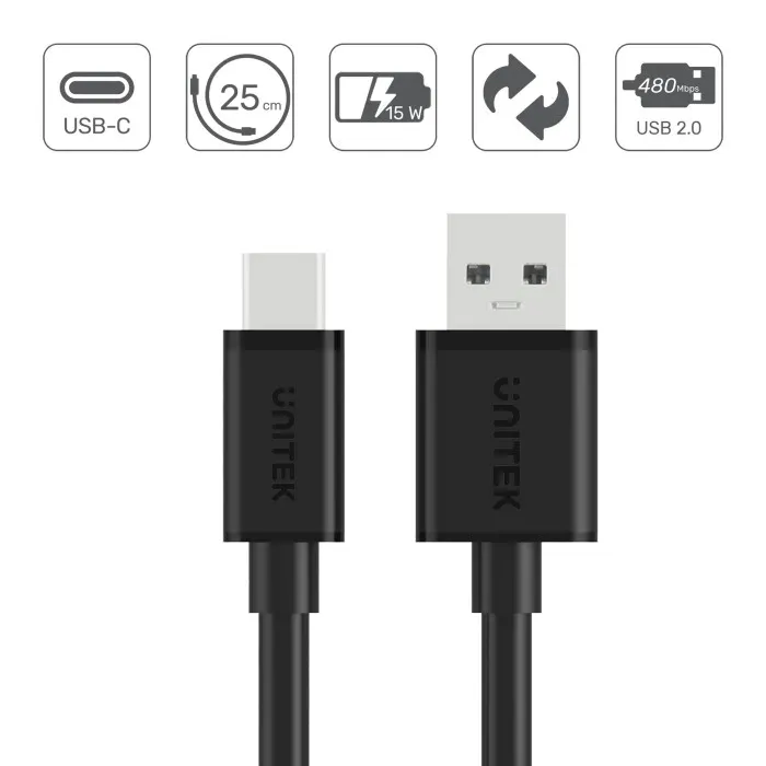 unitek-usb-cable-usb-a-usb-c-25cm-y-c480bk-stan-nowy
