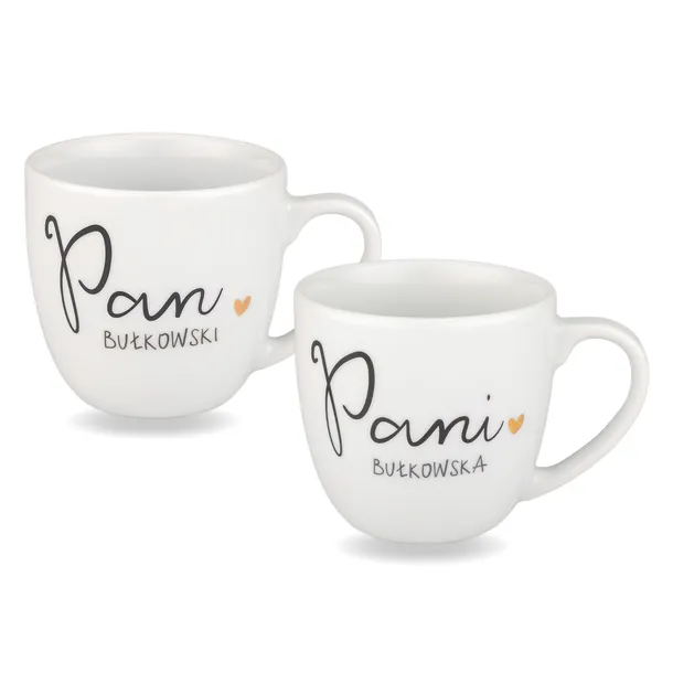 Zestaw kubków 300 ml - Pan i Pani z Twoim nazwiskiem Personalizowane Białe