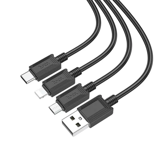 hoco-kabel-3w1-usb-a-do-lightning-micro-usb-typ-c-2a-x74-1-m-czarny-kolor-czarny