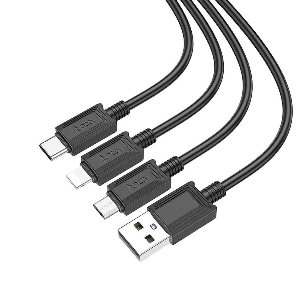 hoco-kabel-3w1-usb-a-do-lightning-micro-usb-typ-c-2a-x74-1-m-czarny