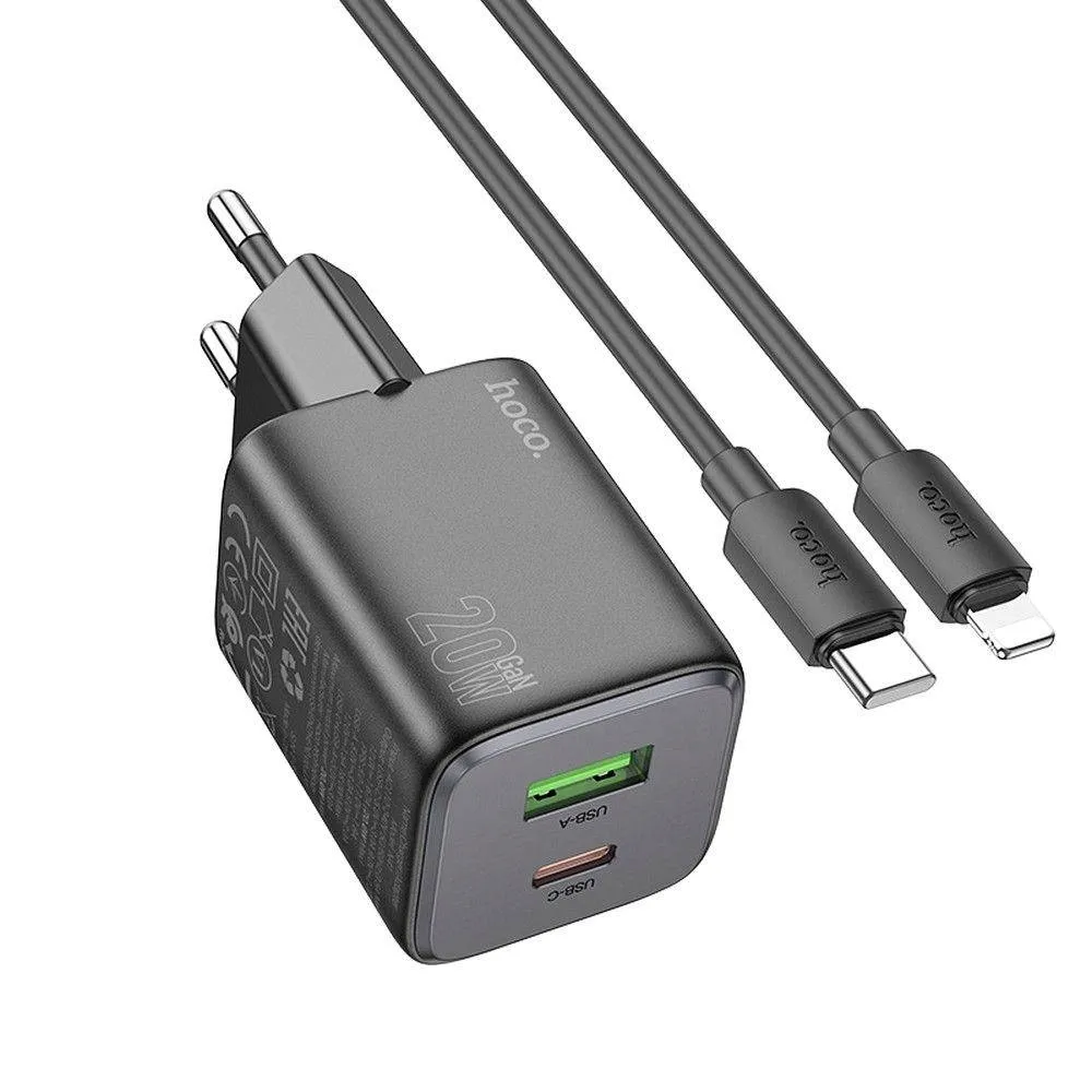 hoco-ladowarka-sieciowa-usb-a-typ-c-kabel-typ-c-do-lightning-pd-qc-3a