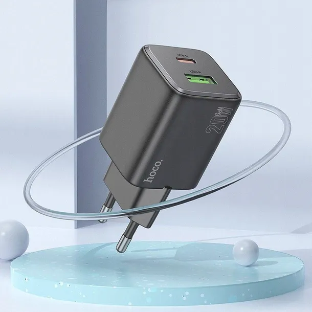 hoco-ladowarka-sieciowa-usb-a-typ-c-kabel-typ-c-do-lightning-pd-qc-3a-kolor-czarny