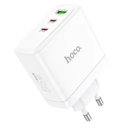 hoco-ladowarka-sieciowa-2-x-typ-c-usb-a-qc-pd-65w-gan-n30-biala