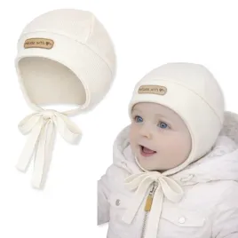 czapka-pilotka-niemowleca-34-36-wiazana-zakrywa-uszy-wiosna-jesien-ecru