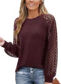 damska-bluzka-elegancka-koronkowa-dlugi-rekaw-bordowa-bawelniana-xl