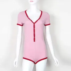 body-damskie-krotki-rekaw-dekolt-w-serek-rozowo-czerwone-elastyczne-l