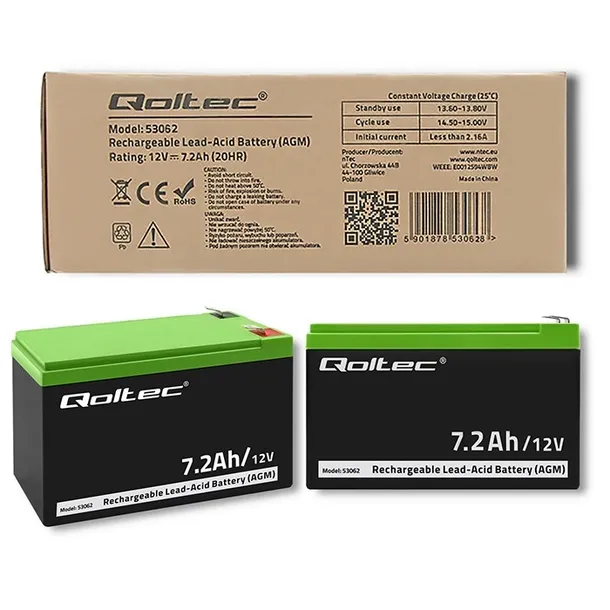 qoltec-akumulator-agm-12v-or-7-2ah-or-max-108a-pojemnosc-akumulatora-7200-mah-napiecie-12-v