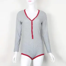 body-damskie-dlugi-rekaw-dekolt-w-serek-szaro-czerwone-elastyczne-m