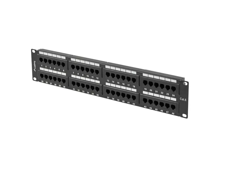 patch-panel-lanberg-ppu6-2048-b-48-port-2u-19-kat-6-czarny-waga-z-opakowaniem-1-kg-kod-producenta-ppu6-2048-b