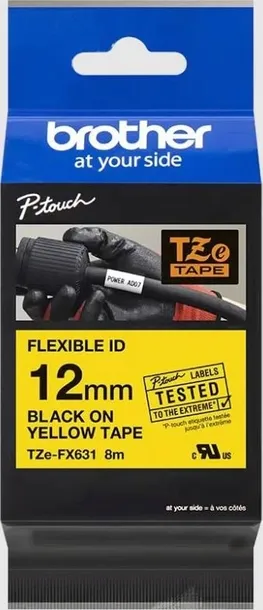 brother-tasma-p-touch-tze-fx631-12mm-zolta-czarny-8m-fleksyjna-waga-z-opakowaniem-0-05-kg-marka-brother