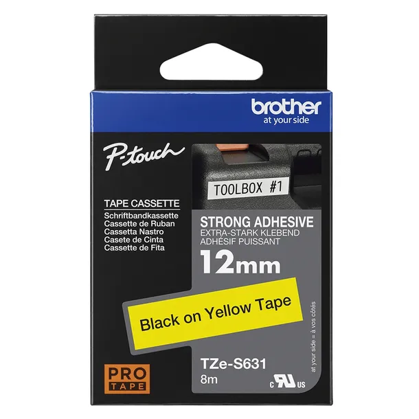 brother-tze-s631-tasma-12mm-x-8m-zolta-z-czarnym-nadrukiem-waga-z-opakowaniem-0-2-kg-szerokosc-12-mm