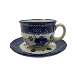 filizanka-ze-spodkiem-granatowy-kwiat-boleslawiec