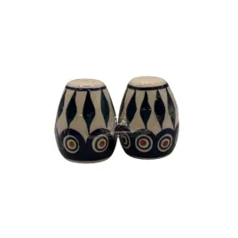 solniczka-i-pieprzniczka-brazowa-kropka-z-lisciem-ceramika-boleslawiec