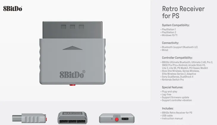 adapter-8bitdo-bluetooth-bezprzewodowy-retro-receiver-do-ps1-ps2-waga-z-opakowaniem-0-2-kg-producent-8bitdo