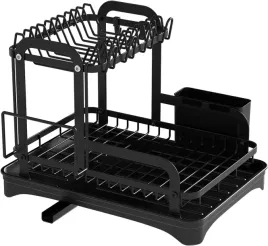 suszarka-do-naczyn-dwupoziomowa-talerze-sztucce-ociekacz-na-naczynia-czarna