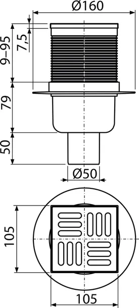 alcaplast-alcadrain-kratka-sciekowa-105x105-50-mm-syfon-smart-apv32-material-tworzywo-sztuczne