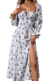 sukienka-midi-biala-niebieskie-kwiatki-dlugi-rekaw-l