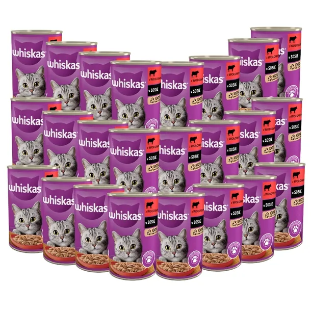 Karma mokra dla kota Whiskas Adult 1+ 24x400 g wołowina w sosie puszki