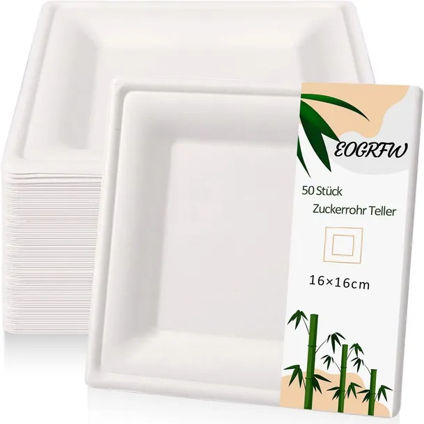 Talerze jednorazowe talerzyki 16x16cm ekologiczne z trzciny cukrowej 50szt
