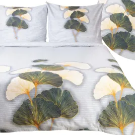 posciel-140x200-komplet-flanela-bawelniana-z-meszkiem-jasno-szara-w-liscie