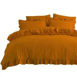 komplet-poscieli-220x200-naturalna-bawelna-eko-z-falbanka-kolor-rudy-braz