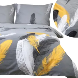 posciel-bawelniana-180x200-satyna-bawelna-jasny-szary-w-biale-i-zolte-piora